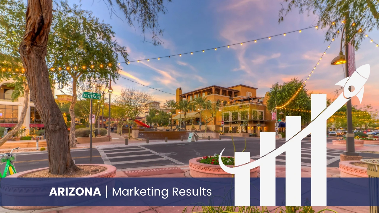Arizona skyline with graph showcasing marketing results 