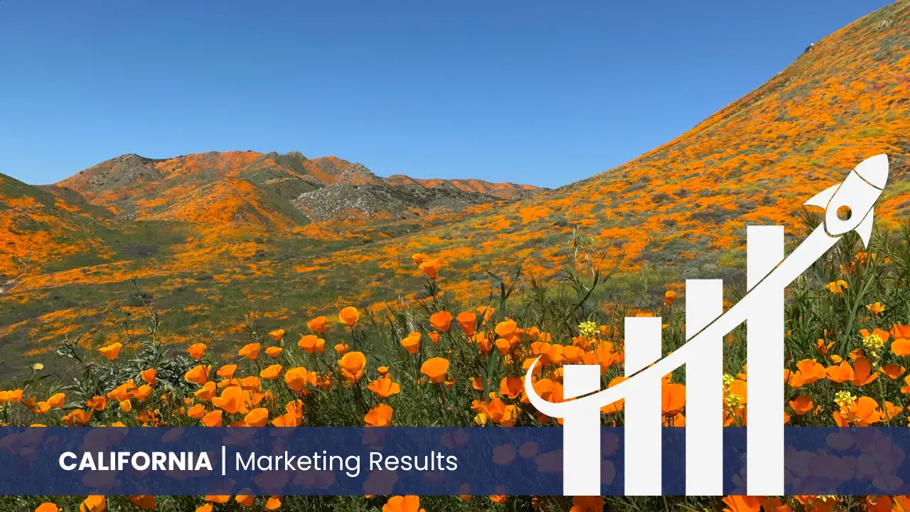 California skyline with graph showcasing marketing results 