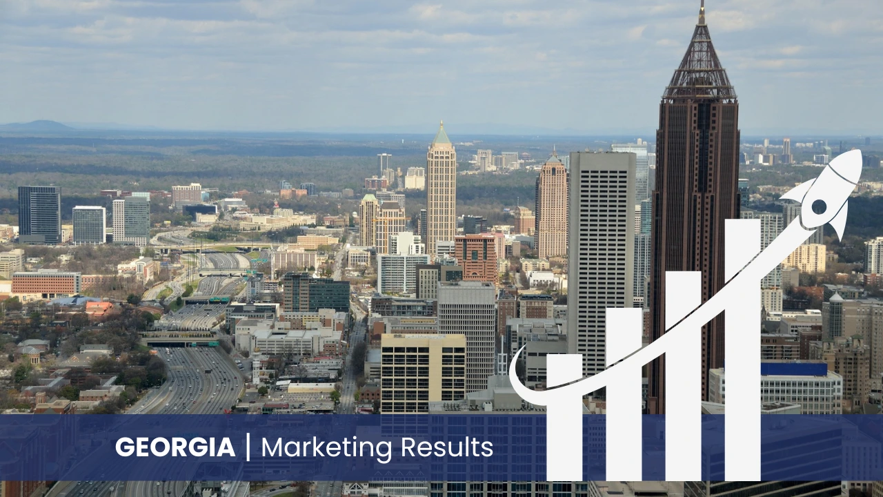 Georgia skyline with graph showcasing marketing results 