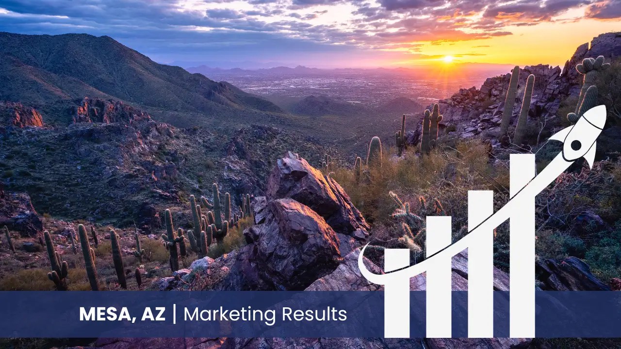 Mesa skyline with graph showcasing marketing results 
