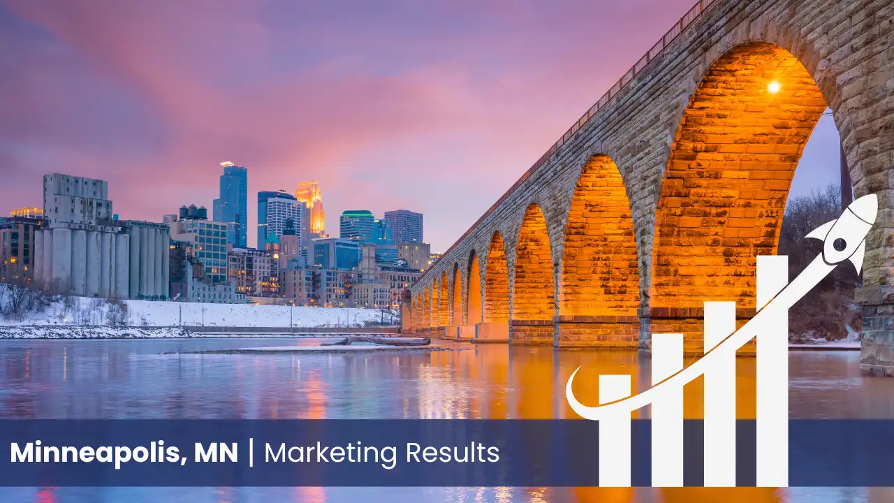 City of Minneapolis with graph showcasing marketing results 