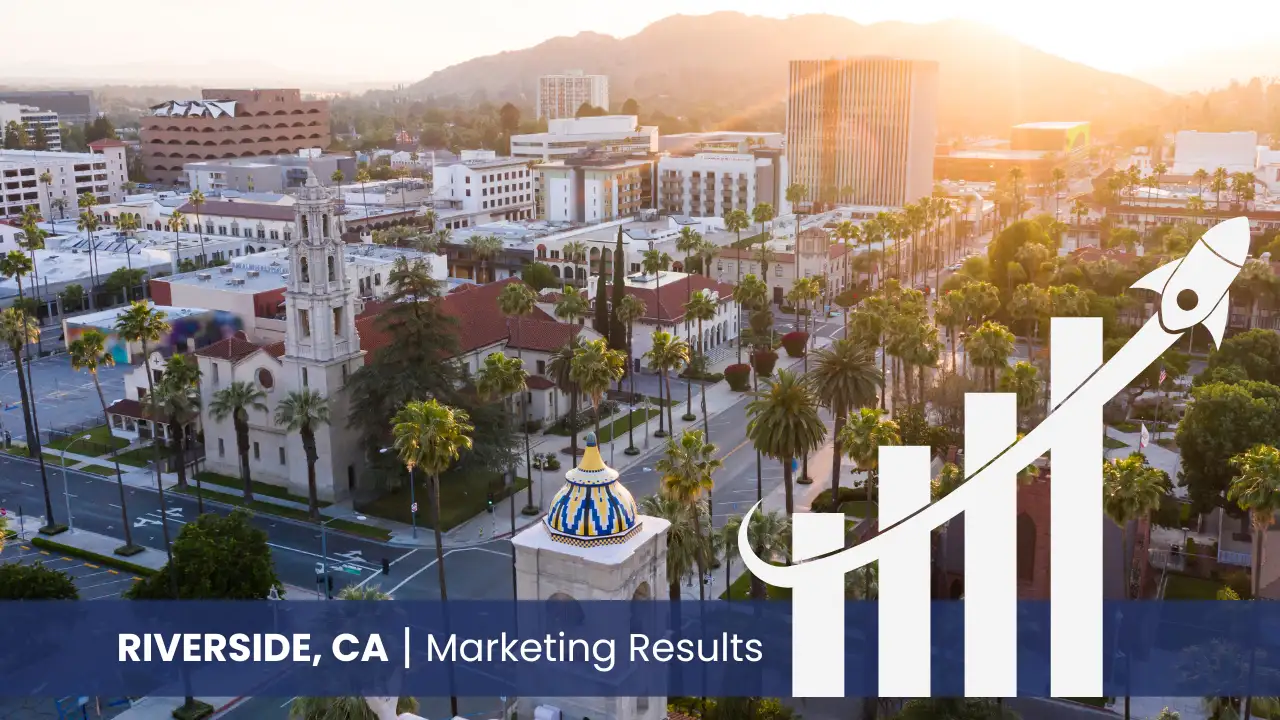 Riverside skyline with graph showcasing marketing results 