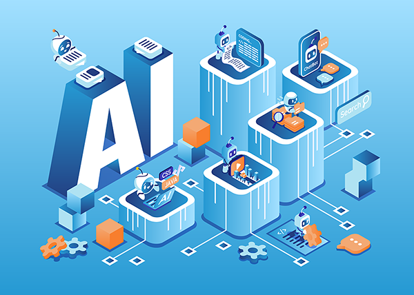 Robots working on AI processes Robots working on AI processes