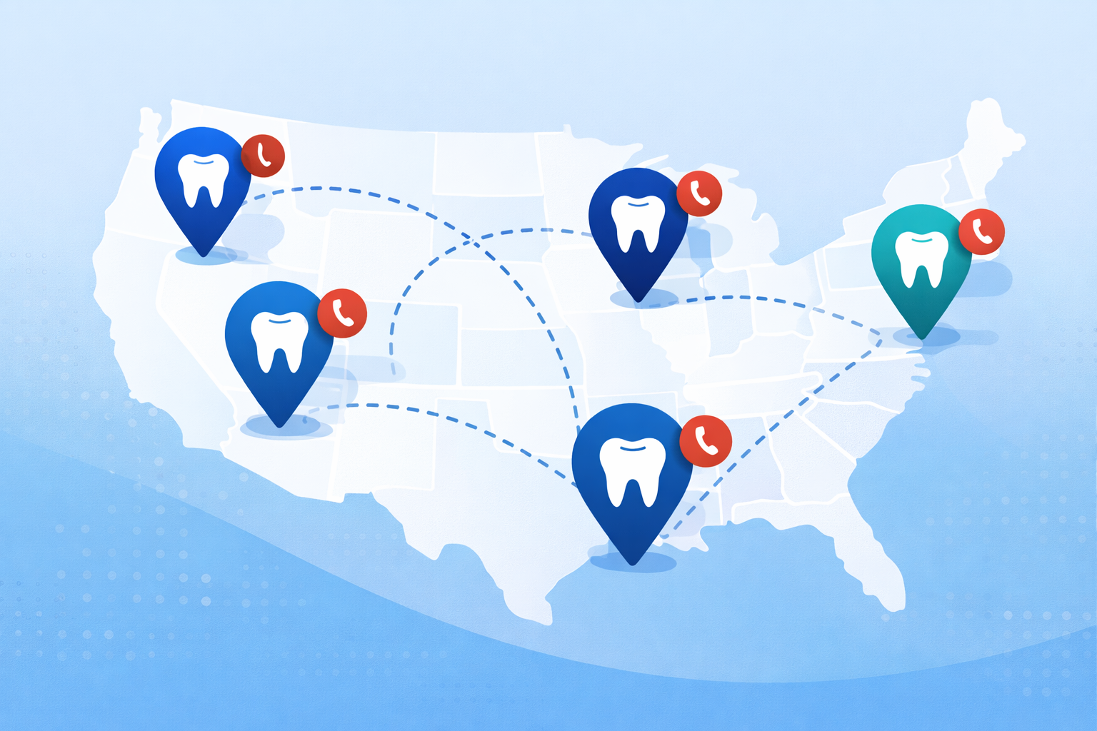 A map of different dental locations