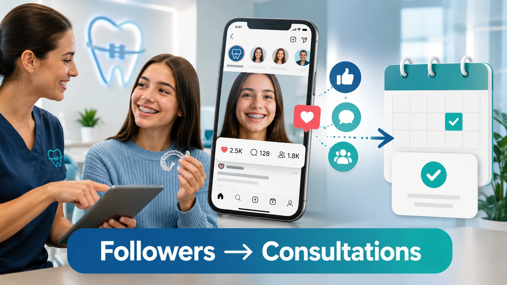 Orthodontist social media marketing strategy turning followers, likes, and comments into booked orthodontic consultations