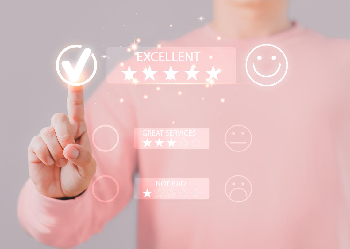Person submitting a testimonial on computer